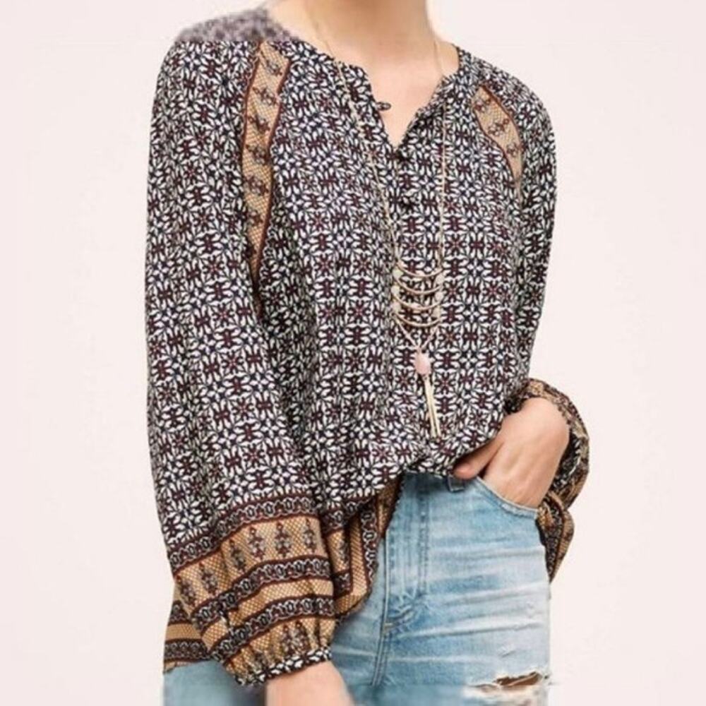 11-1-TYLHO Aubina Paisley Peasant Puff Sleeve Women Boho Blouse Medium
